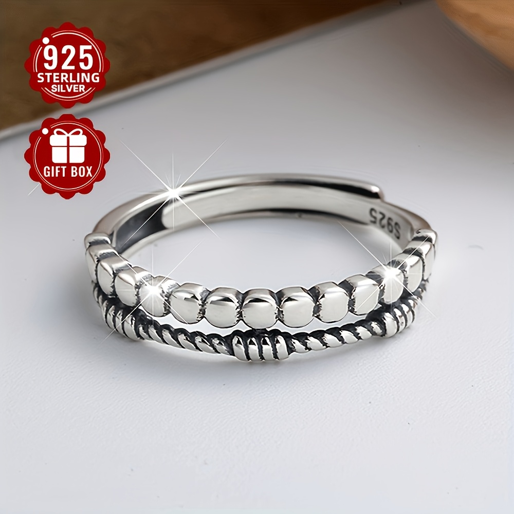S925 Silver Retro Geometric Chain Ring for Women's Index Finger